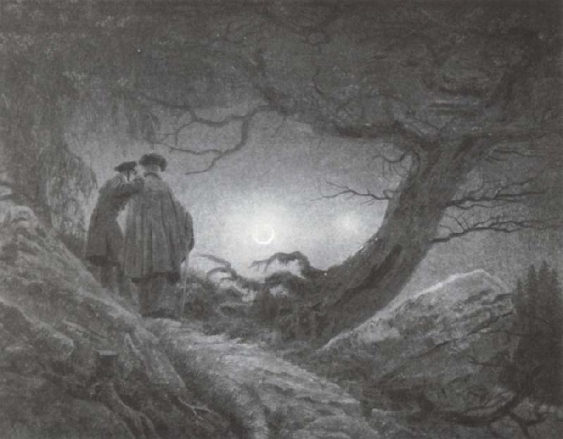 Caspar David Friedrich Zwei Manner  in Betrachtung des Mondes oil painting image